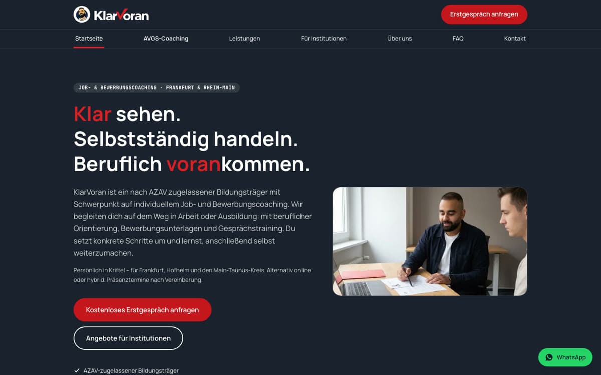 KlarVoran – Website für Job-Coaching – Vorschau
